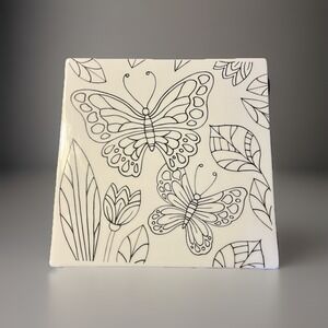 Cypress Home Butterfly Floral Decorative Square Plate 8.5" Black‎ & White